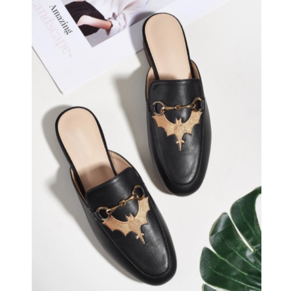 *ISO* Halloween Bat Embroidered Loafer Mules - Picture 1 of 5